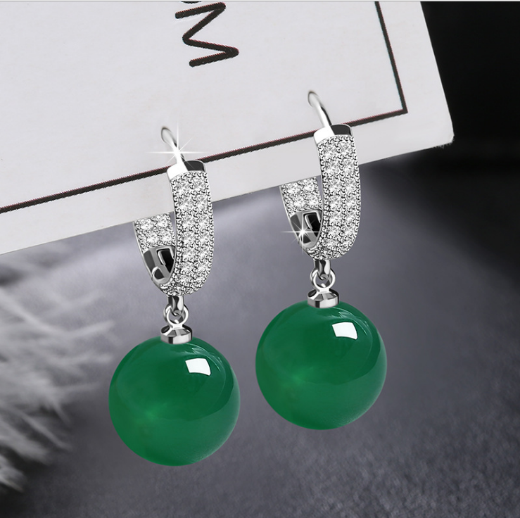 Hoa Tai Vòng Tròn Cổ Điển Phục Cổ Khuyên Tai Mã Não Xanh Lục Màu Trắng Đỏ Hoa Tai Khí Chất Đá Ngọc Bạc 925 Nguyên Chất Hoa Tai Hạt Cầu Tròn