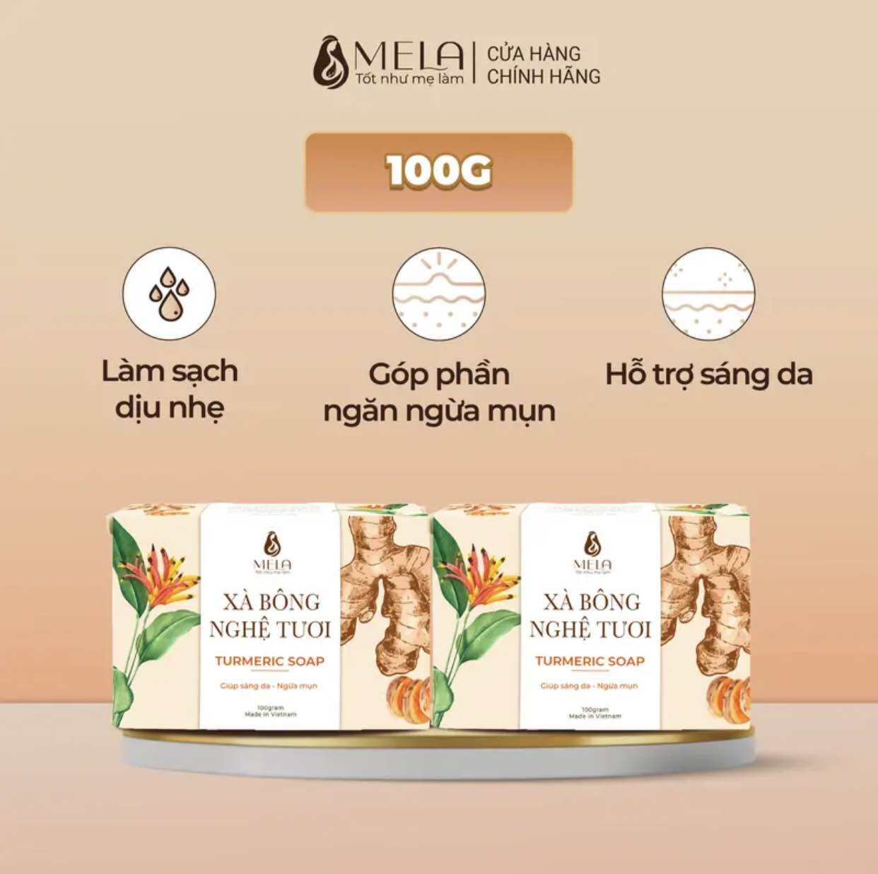 Combo 2 Bánh Xà Bông Nghệ Mela - Sạch Da Sáng Mịn, Giảm Mụn Lưng Tẩy Da Chết Thoáng Lỗ Chân Lông