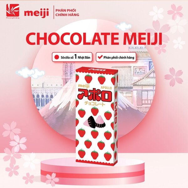 Socola Apollo Hình Nấm Vị Dâu Meiji Apollo Chocolate 46g Nhật