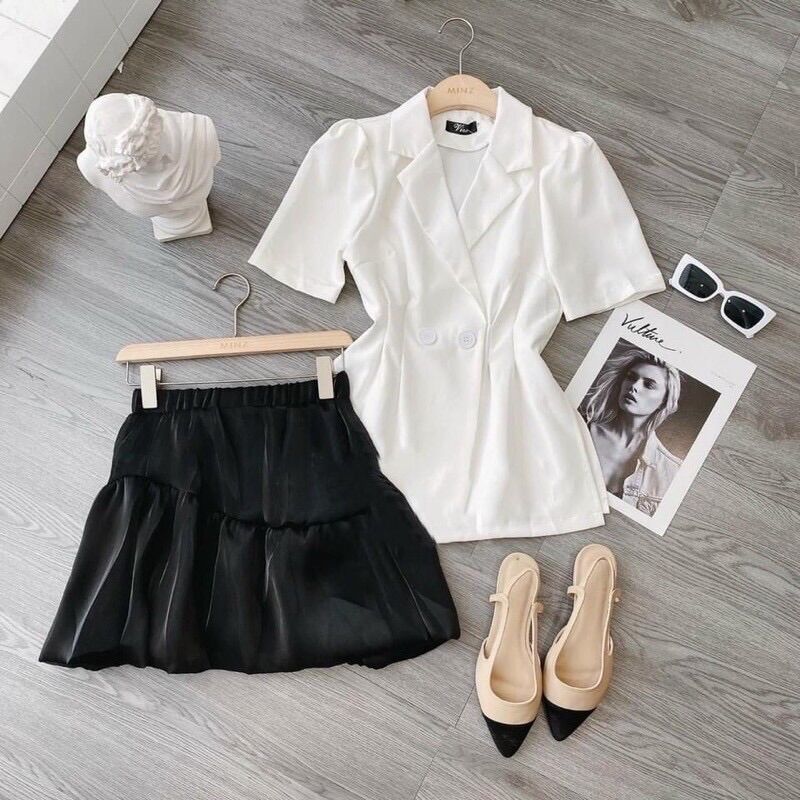 Set áo vest mix chân váy sang sịn
