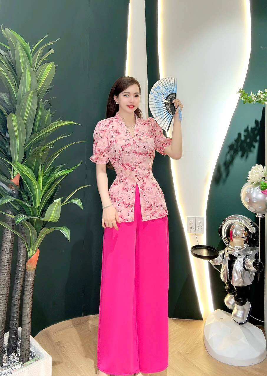 Bà ba đi chùa cổ tym nút bộc vải lụa mango cao cấp thanh lịch