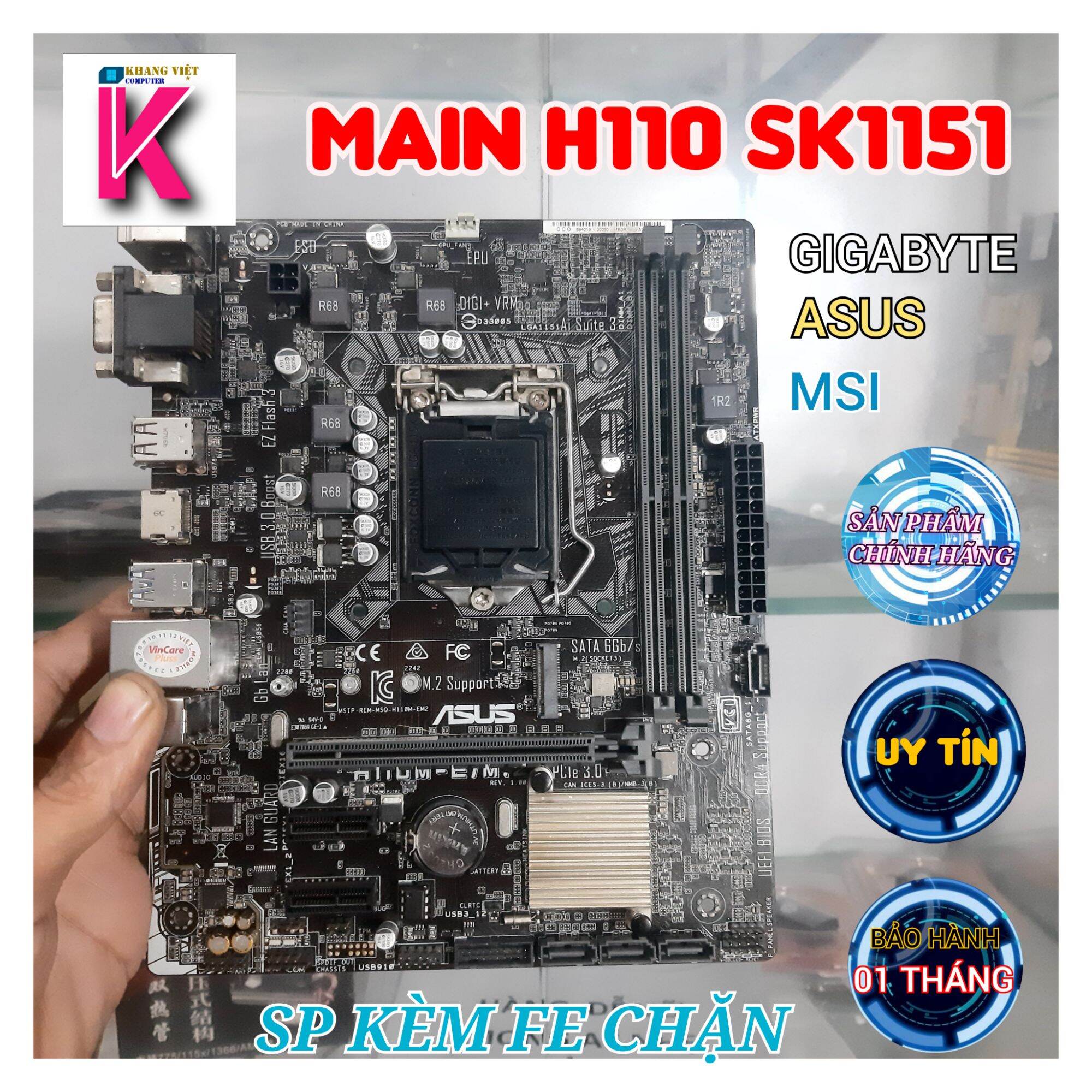 Main H110 Gigabyte/ Asus/ MSI tháo máy sáng trưng full tụ, chính hãng chạy tốt giá rẻ,