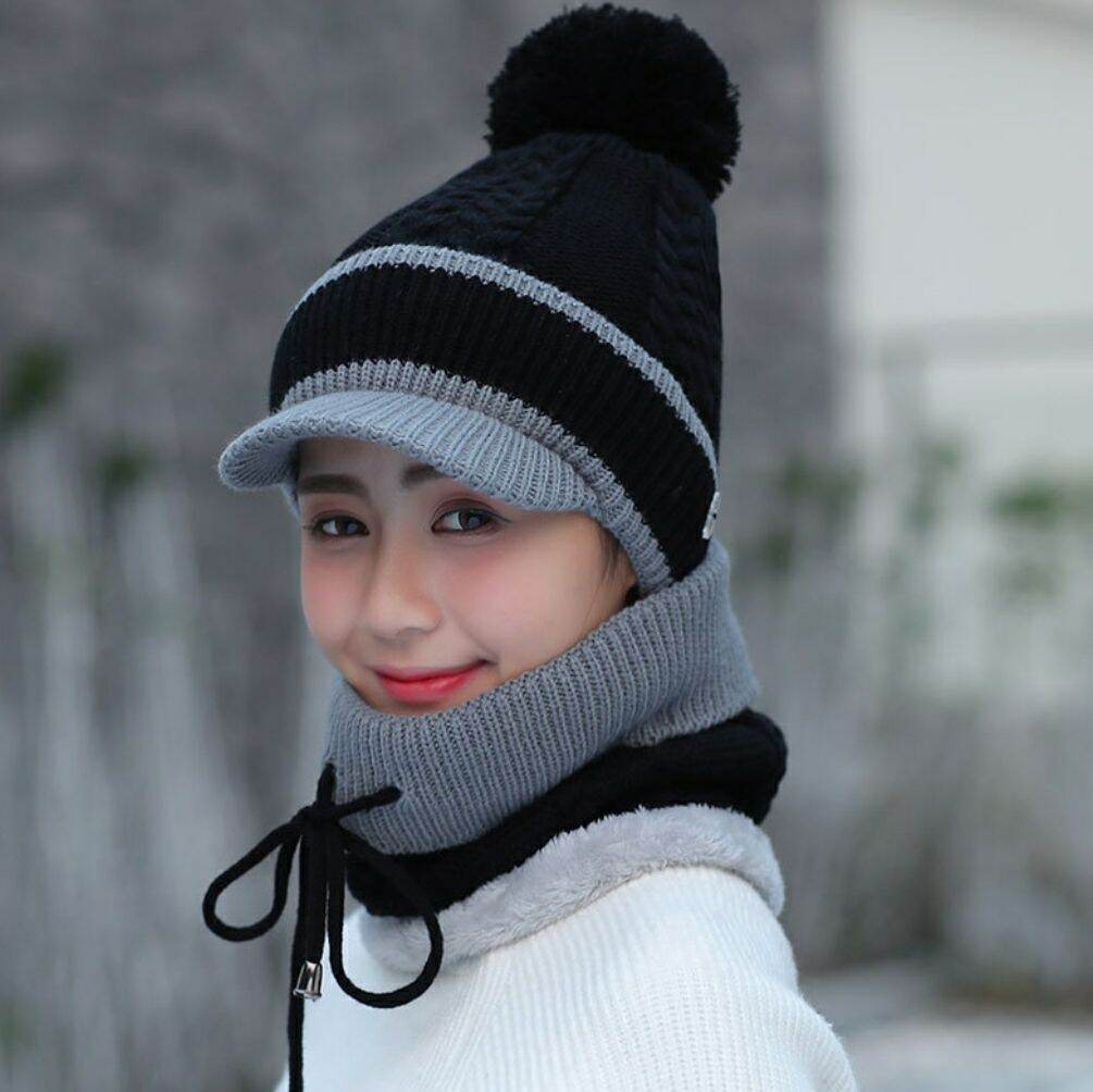 Mũ len nữ nón len giữ ấm lưỡi trai beret tặng kèm khăn len choàng cổ