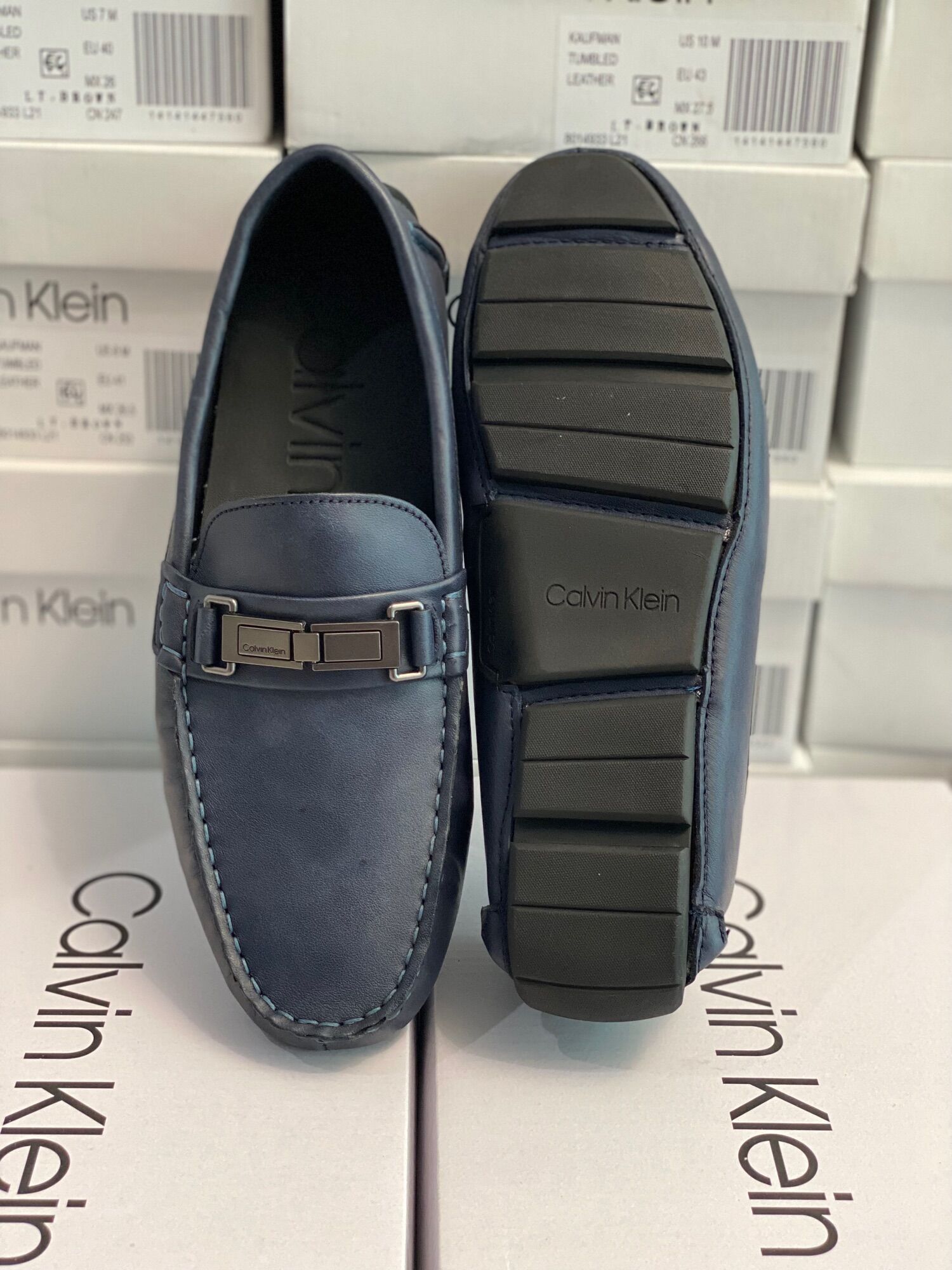 Giày mọi da hàng chính hãng Calvin Klein Black/Navy/Brown