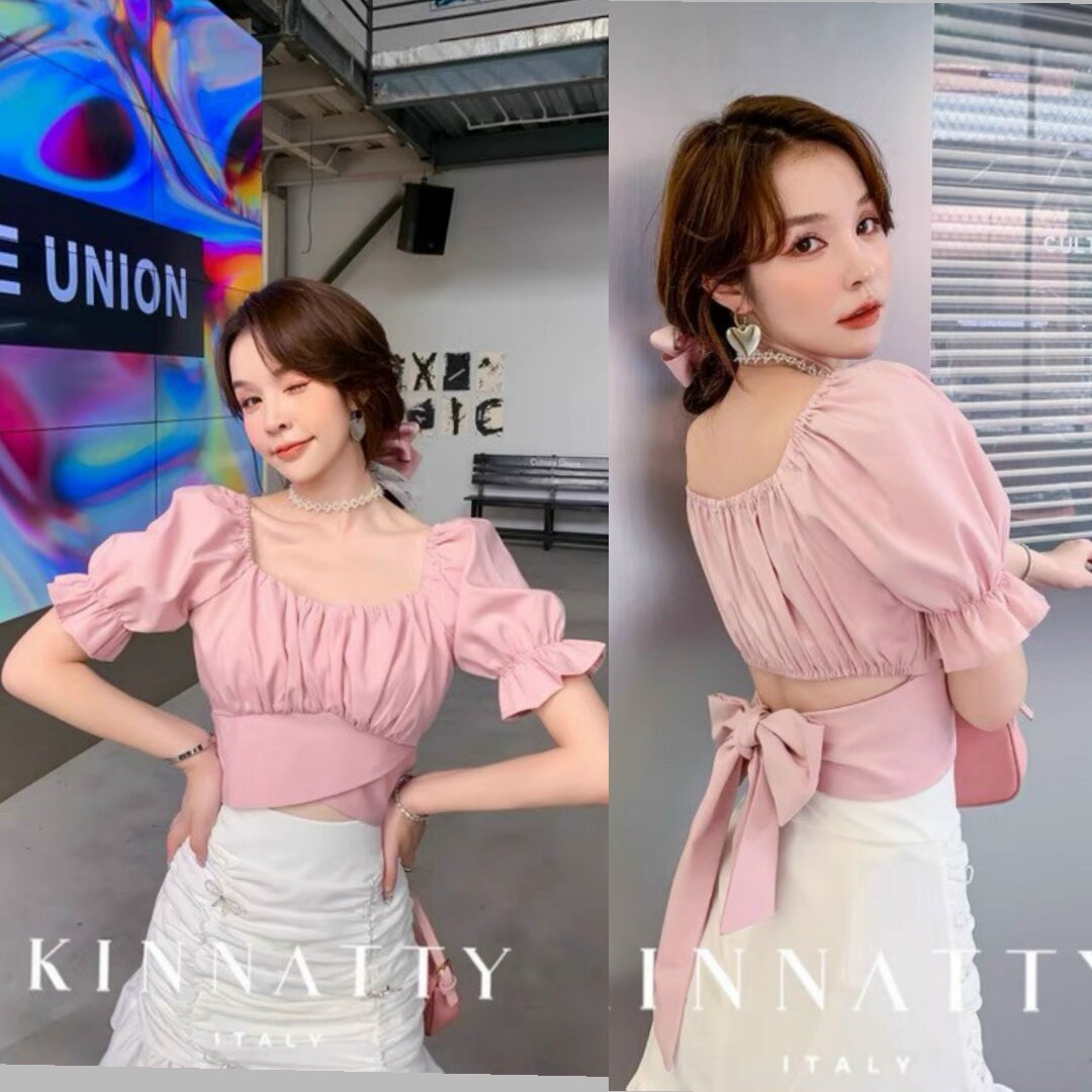 Áo Tay Phồng Dây Cột Eo Croptop