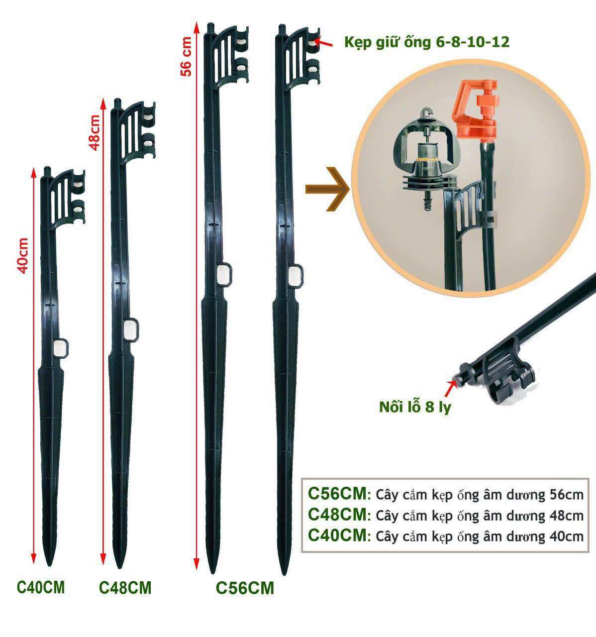 100 Cây cắm béc có khớp âm dương giữ ống 6ly - 8ly