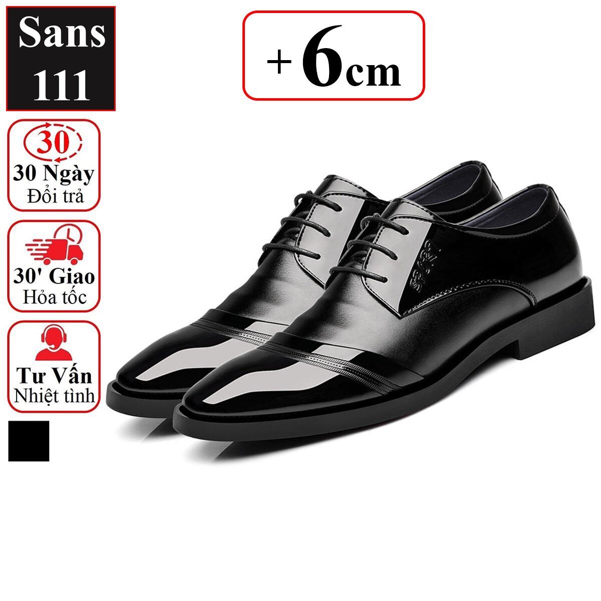 Giày tây tăng chiều cao 6cm Sans111 giầy da nam độn đế