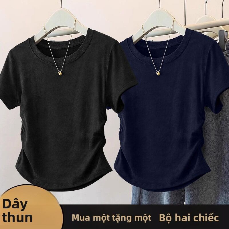 Slim Fit Short Sleeve T-Shirt Women's 2025 New Summer Fashionable Waist-Cinching Design Quality Body-Shaping Versatile Top