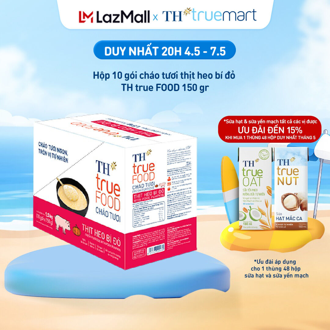 Hộp 10 gói cháo tươi thịt heo bí đỏ TH true FOOD 150 g (150 g x10 gói)