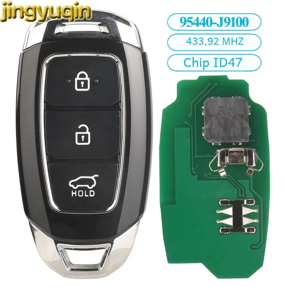 Jingyuqin 3 Nút Điều Khiển Từ Xa Chìa Khóa Xe Ô Tô Fob 433.92 Mhz Với Id47 Chip Thông Minh Móc Treo Chìa Khóa Cho Xe Hyundai Kona 2018 95440-j9100 Nâng Cấp