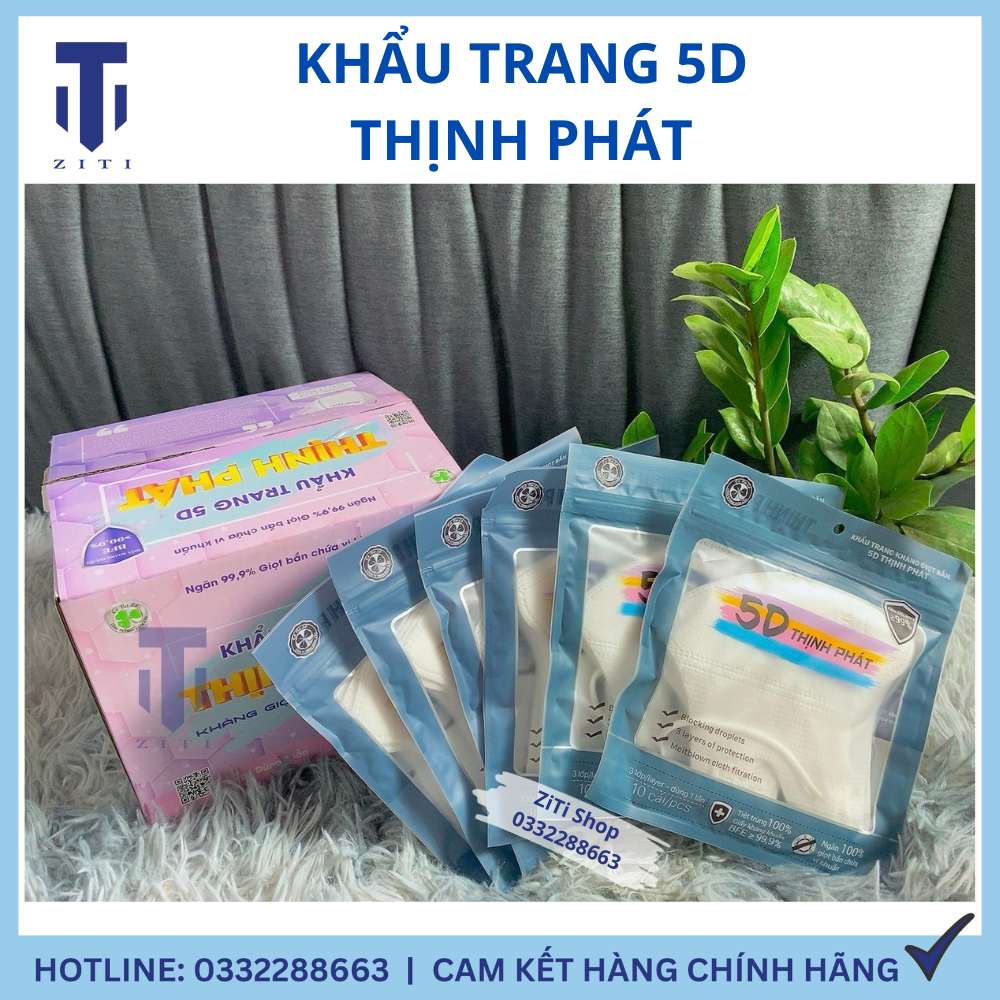 Túi 10 Chiếc Khẩu Trang THỊNH PHÁT 5D Mask 3 Lớp Vải Không Dệt Kháng Khuẩn ZiTi Shop