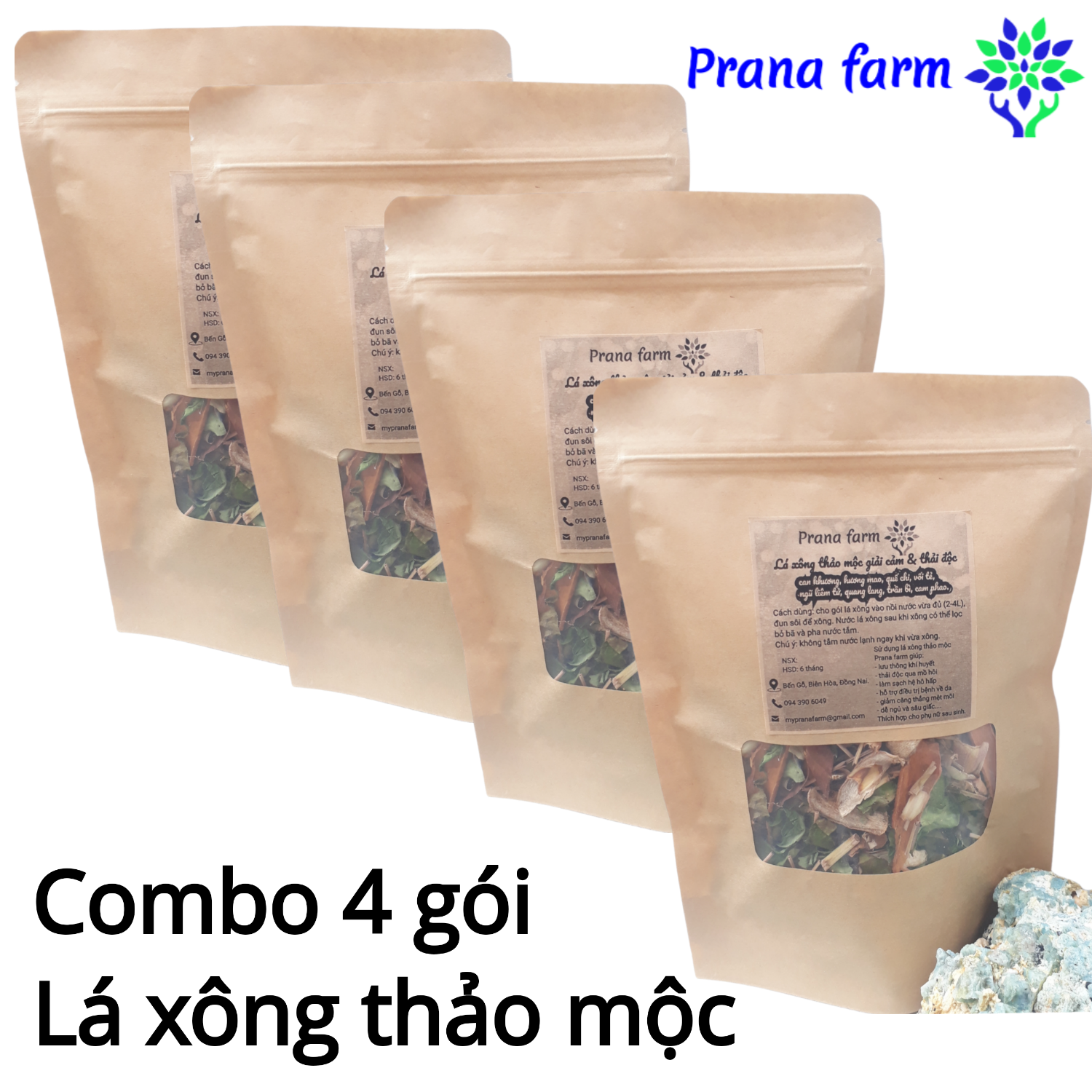 Combo 4 gói Lá xông thảo mộc giải cảm thải độc detox Prana farm