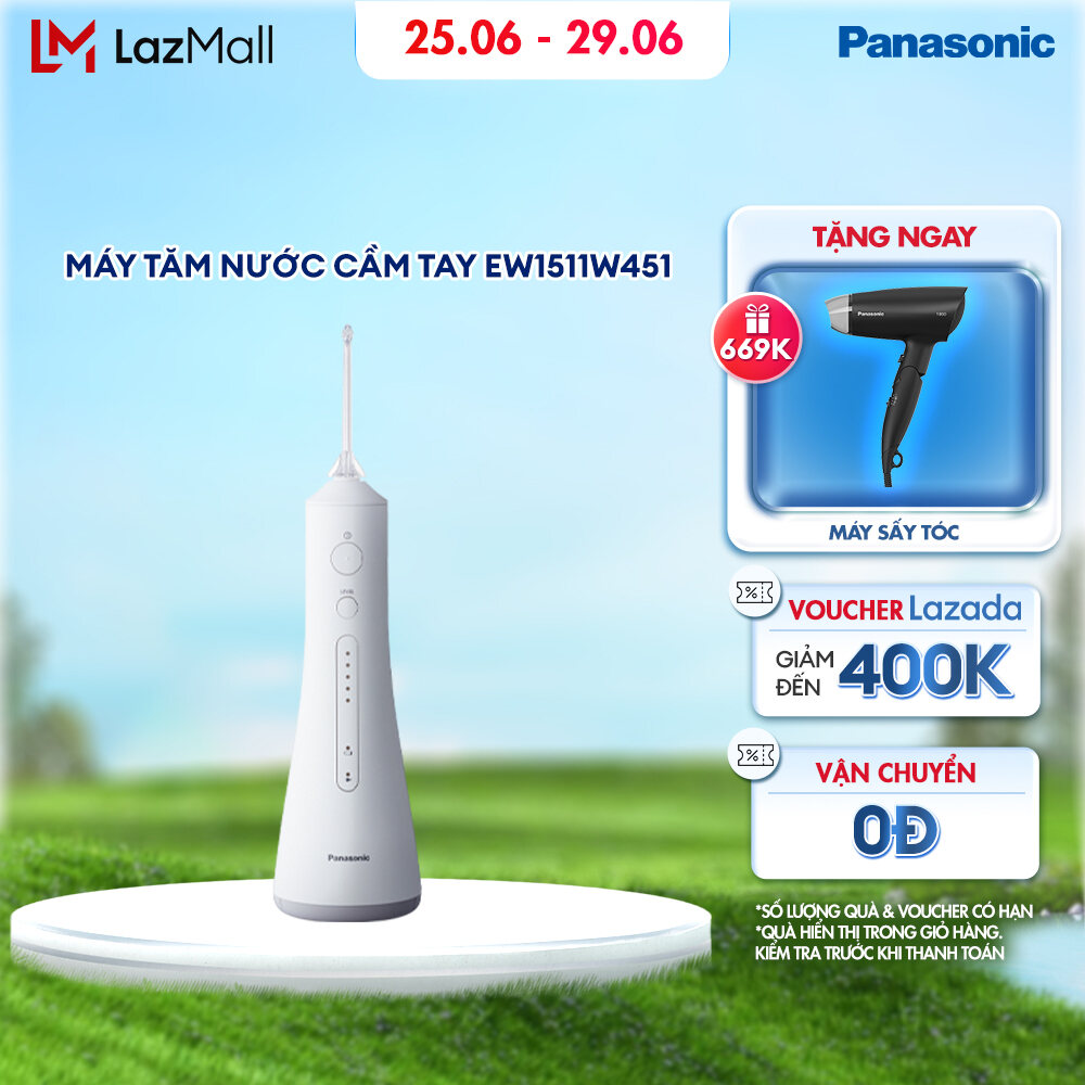 Máy Tăm Nước Cầm Tay Panasonic Công Nghệ Siêu Âm EW1511 - Làm Sạch Kẽ Răng Túi Nha Chu, Mát Xa Nướu - 5 Chế Độ - Bảo Hành Chính Hãng 12 tháng