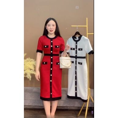 Đầm đính cúc thắt nơ Monoco M