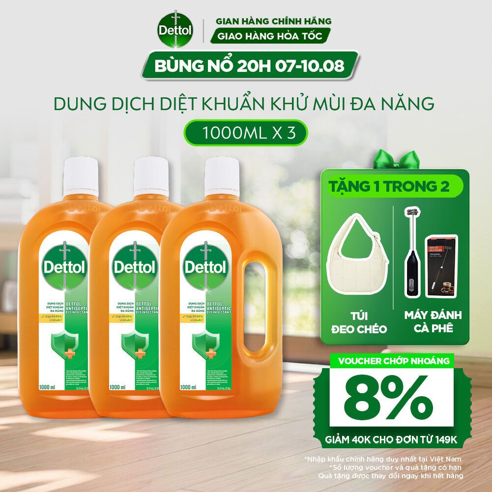 Combo 3 Chai Dung Dịch Diệt Khuẩn Khử Mùi Đa Năng Dettol, chai 1L