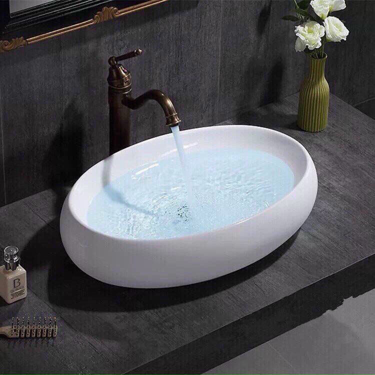 Lavabo sứ để bàn thuyền, ovan Trắng (không bao gồm vòi labo, xã labo)