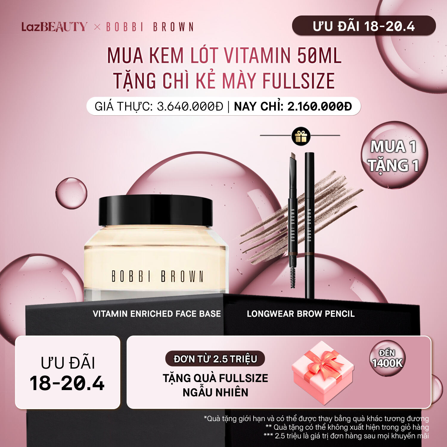 [EXCLUSIVE 18-20.4] Bobbi Brown - Set 2 pcs: Vitamin Enriched Face Base – 50ml, Bobbi Brown Long-Wear Brow Pencil - Eyebrow Pencil, 0.3g