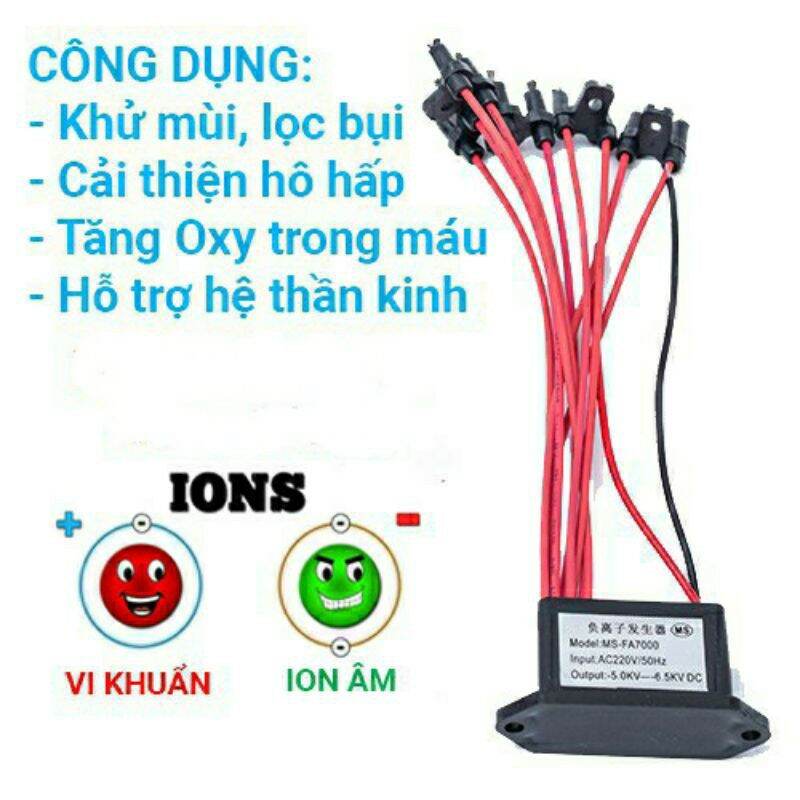 Máy tạo ion âm lọc không khí ms-fa7000 bộ 10 râu điện áp