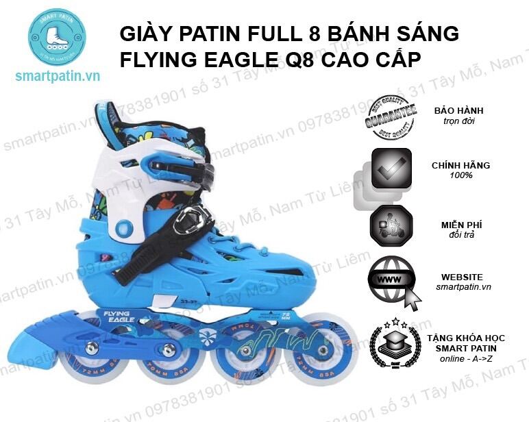 Giày patin Flying Eagle Q8 xanh full 8 bánh sáng FE cao cấp