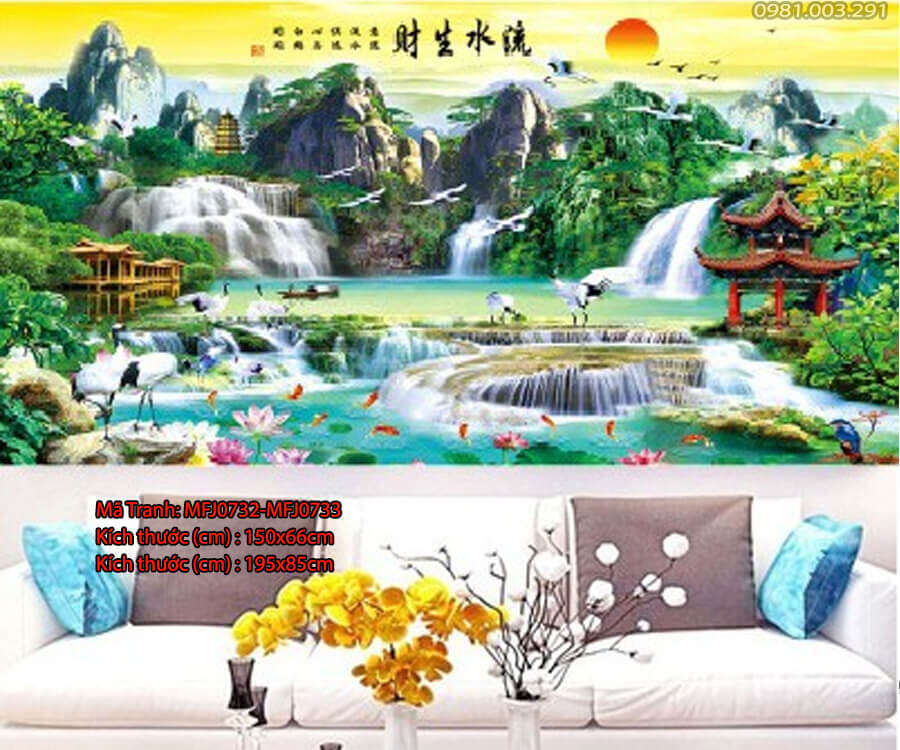 237x1m Khổ Lớn Tranh thêu chữ thập phong cảnh khổ lớn thêu kín chưa thêu