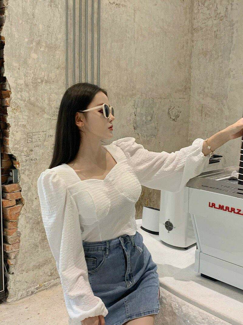 Áo kiểu voan xốp tay bồng siêu sang