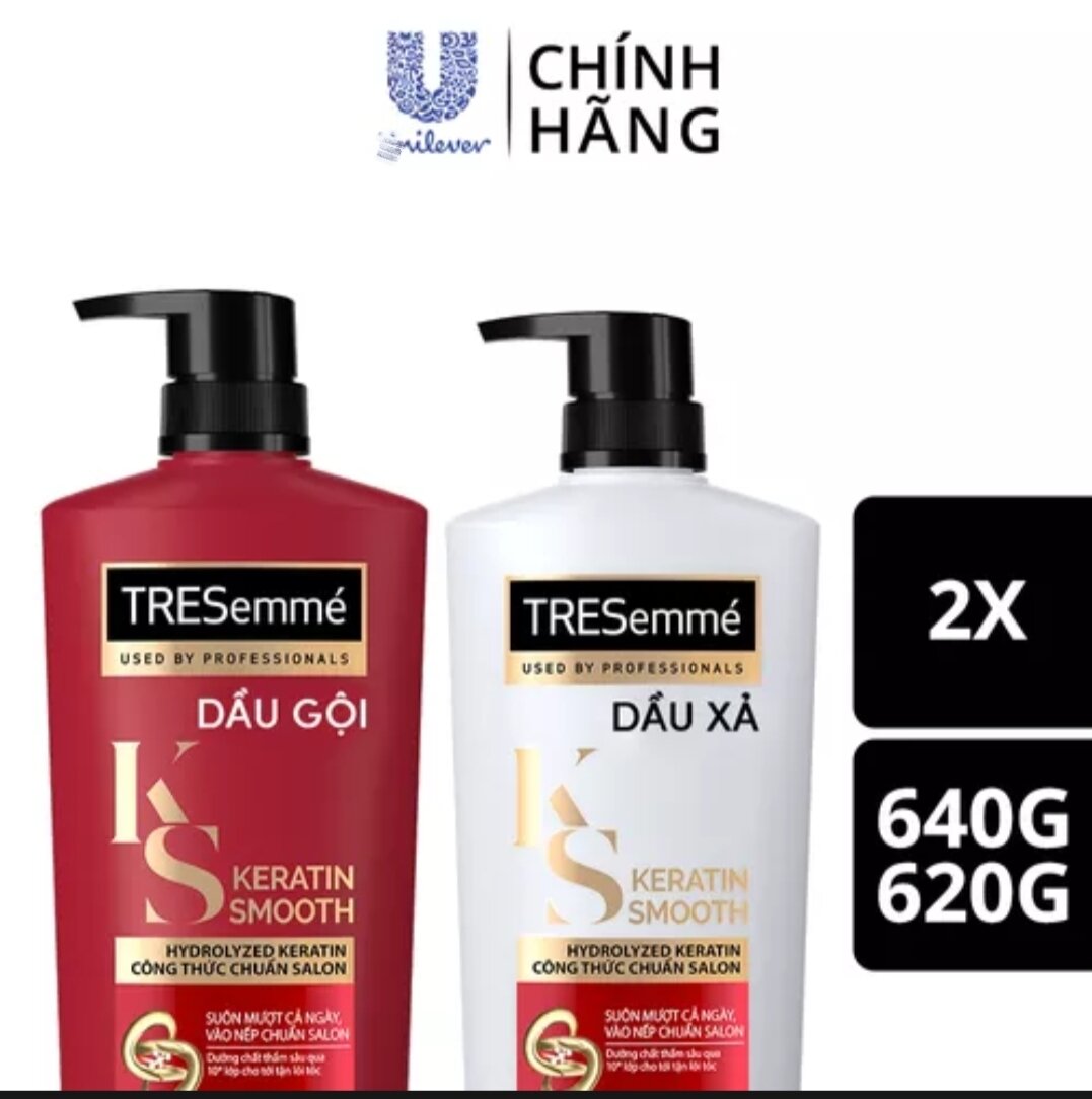 COMBO 2 - dầu gội tresemme keratin smooth vào nếp suông mượt 680 gr + dầu xả tresemme keratin smooth vào nếp suông mượt