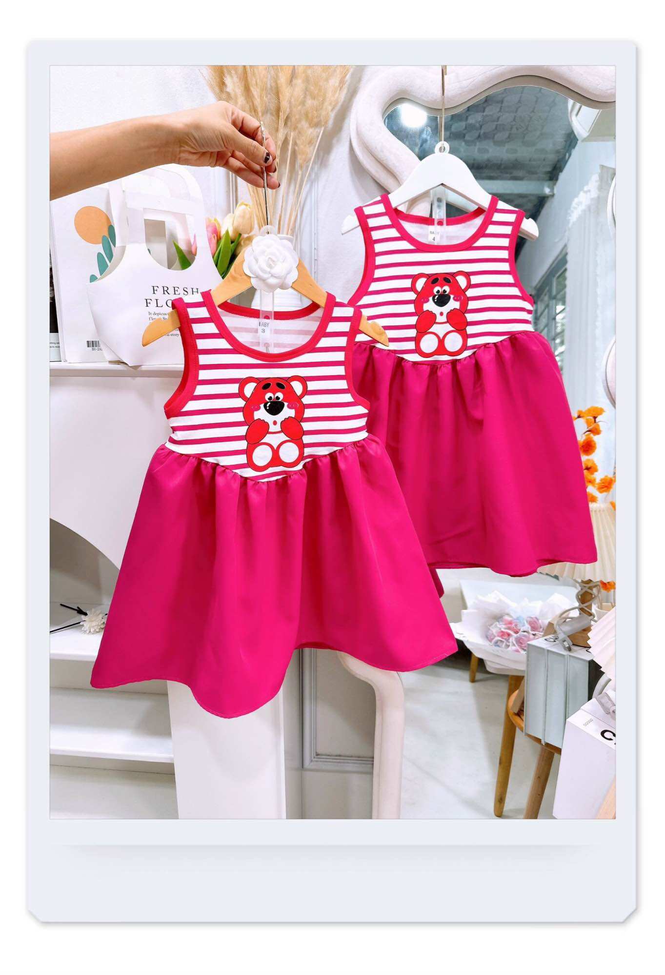 🌺 K69- VÁY 3 LỖ SỌC GẤU HỒNG DỄ THƯƠNG