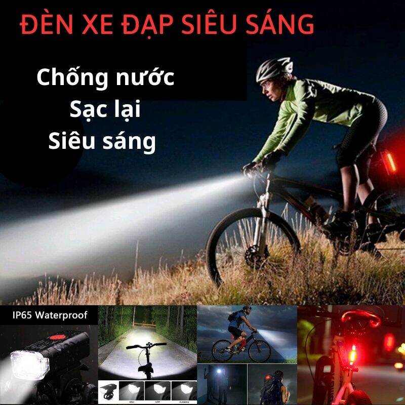 Đèn xe đạp siêu sáng, đèn trước, đèn sau xe đạp có thể sạc lại, đèn xe đạp chống nước