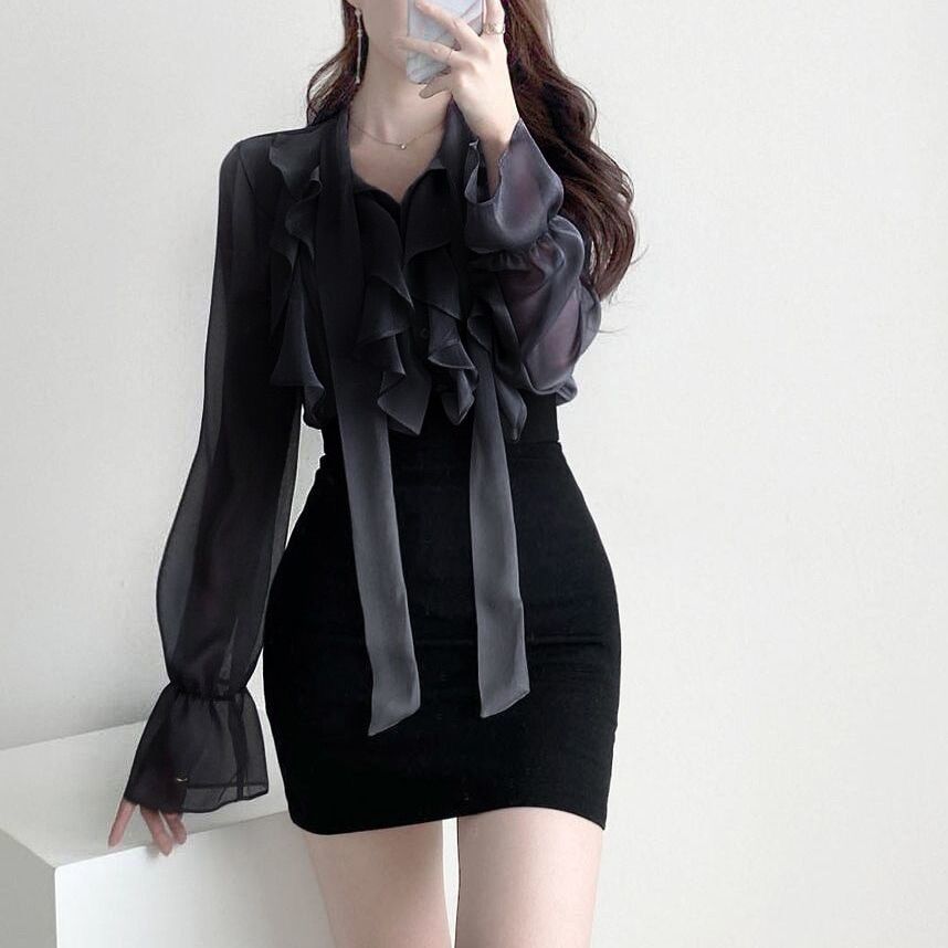Áo kiểu sơ mi nữ cột nơ cổ phong cách hàn quốc