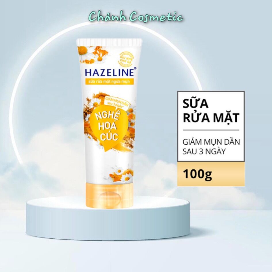 Sữa rửa mặt ngừa mụn thâm sáng da hazeline nghệ hoa cúc 100g