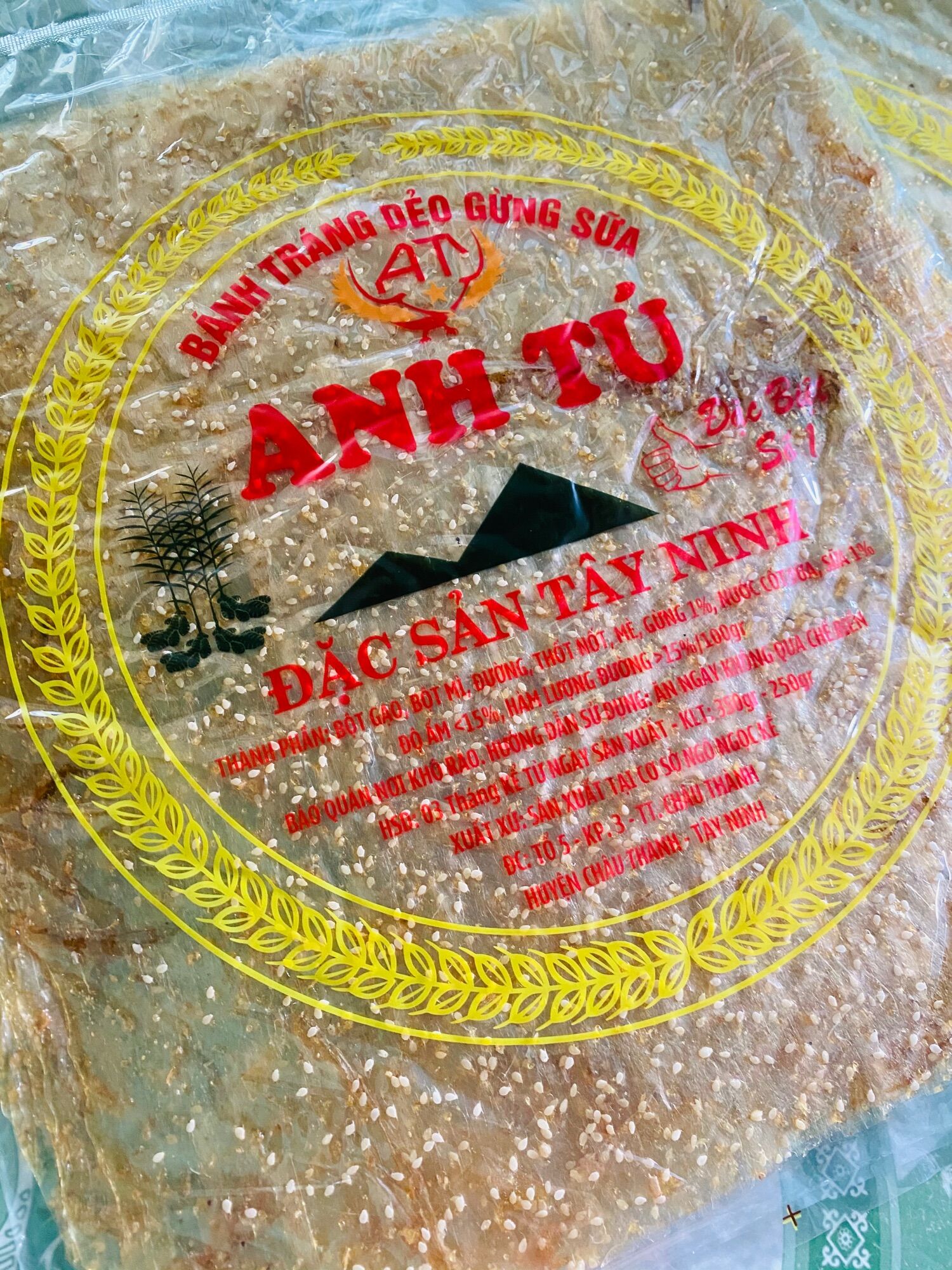Bánh tráng dẻo gừng tây ninh 400g - bịch 10cái- ngon ngọt đậm vị gừng
