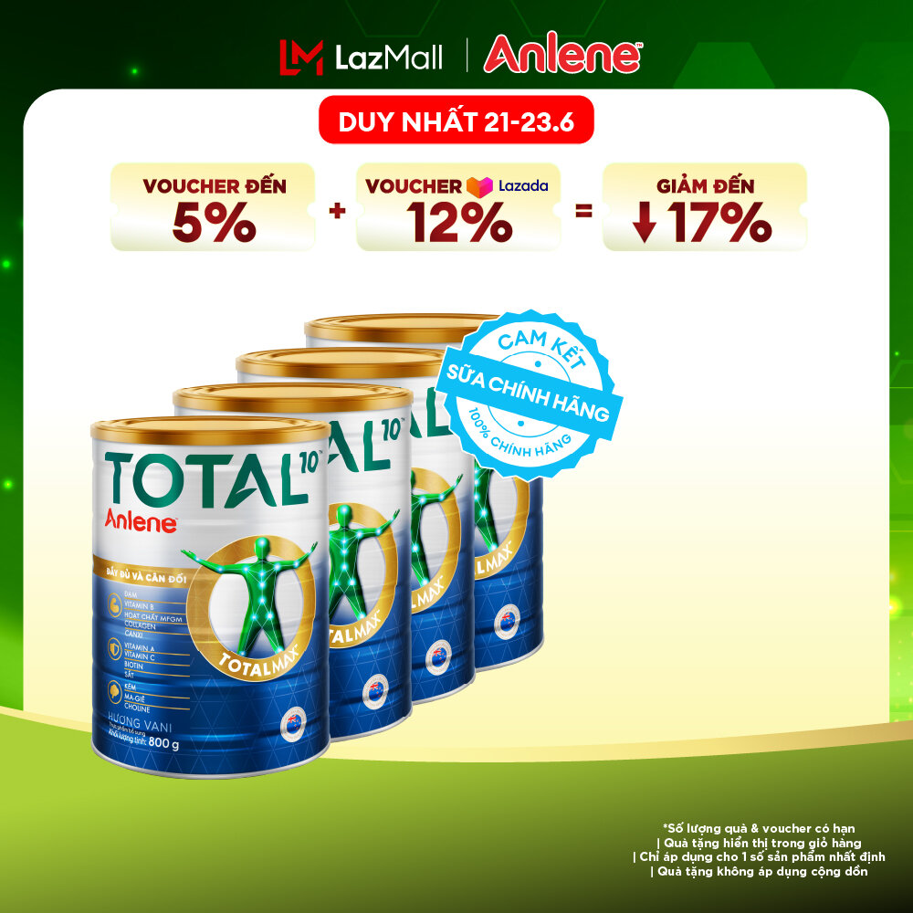 [Voucher giảm đến 26%]Combo 4 Sữa Bột Bổ Sung Dinh Dưỡng Anlene Total 10 Lon 800G