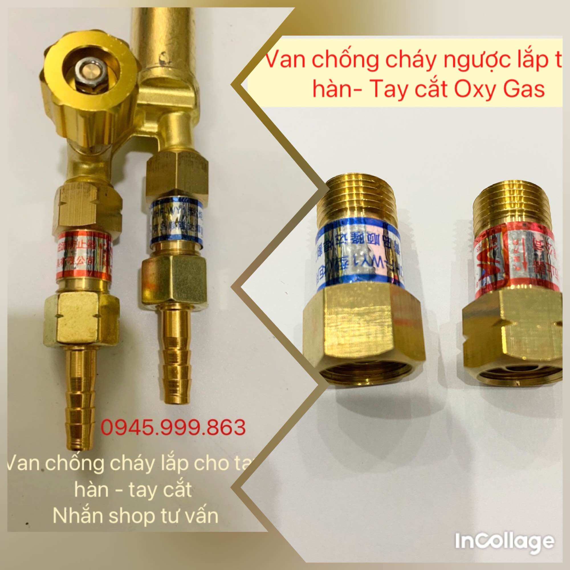 1 bộ van chống cháy ngược lắp cho tay hàn - tay cắt gió đá