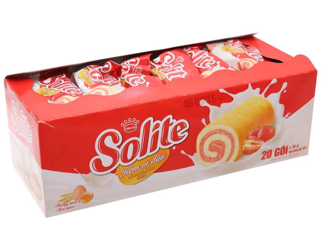 Bánh bông lan kem vị dâu Solite hộp 360g (20 cái)