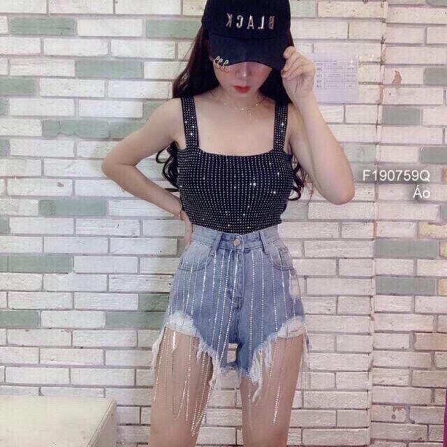Áo 2 dây len bản to đính đá hot hit