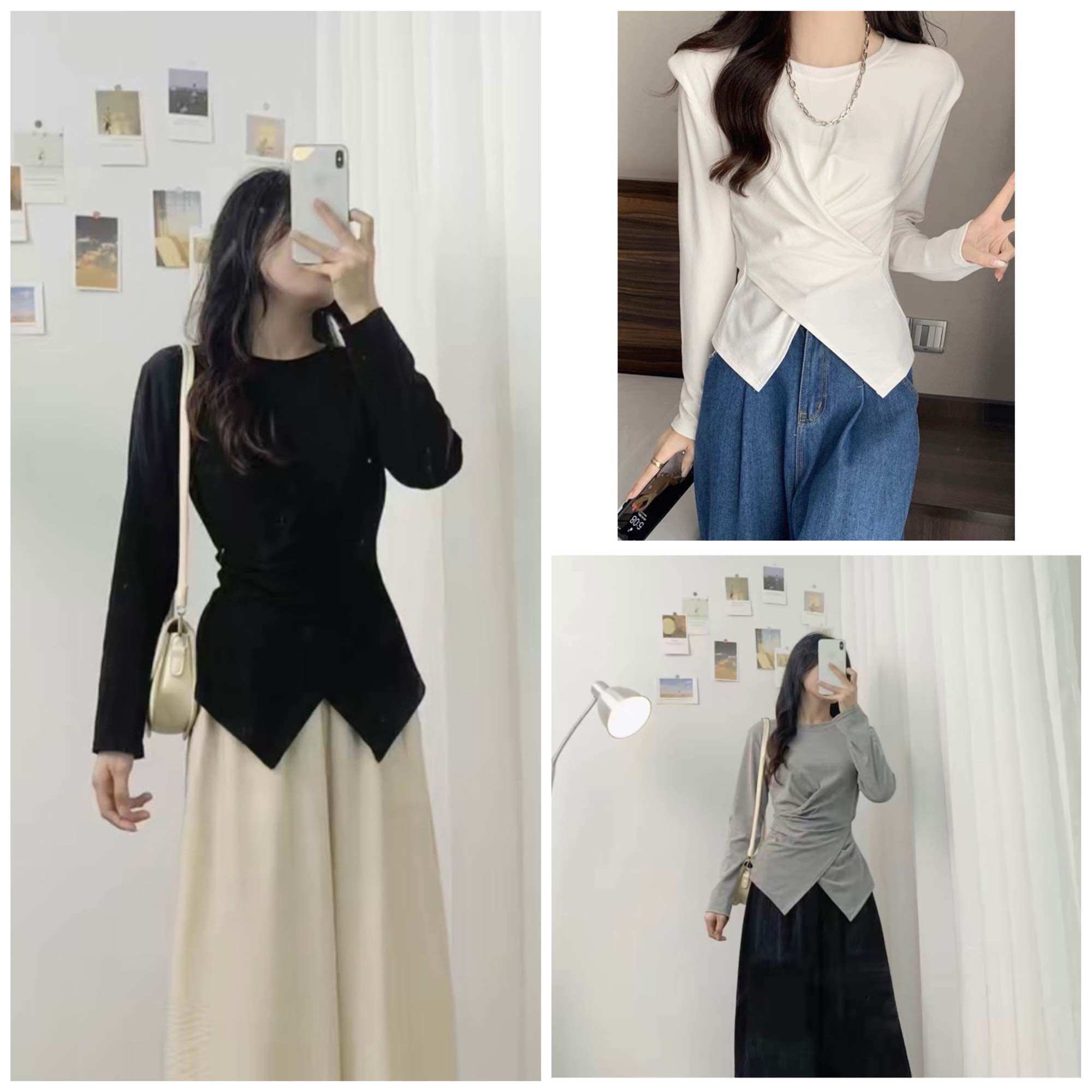 Áo thun dài tay chéo vạt