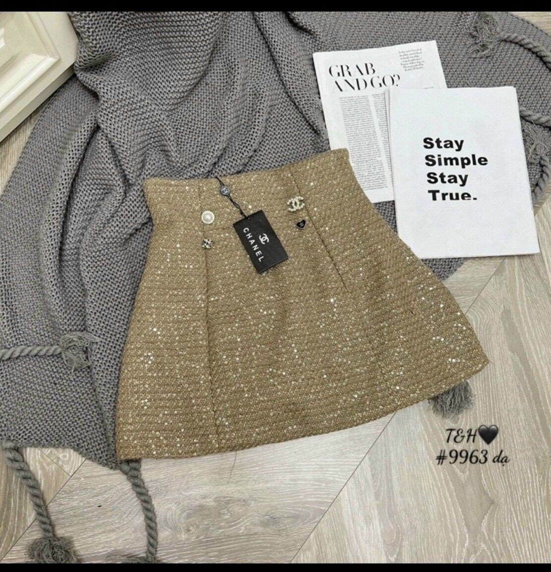Chân váy Dạ Tweed Kim Sa kèm tag siêu hack dáng