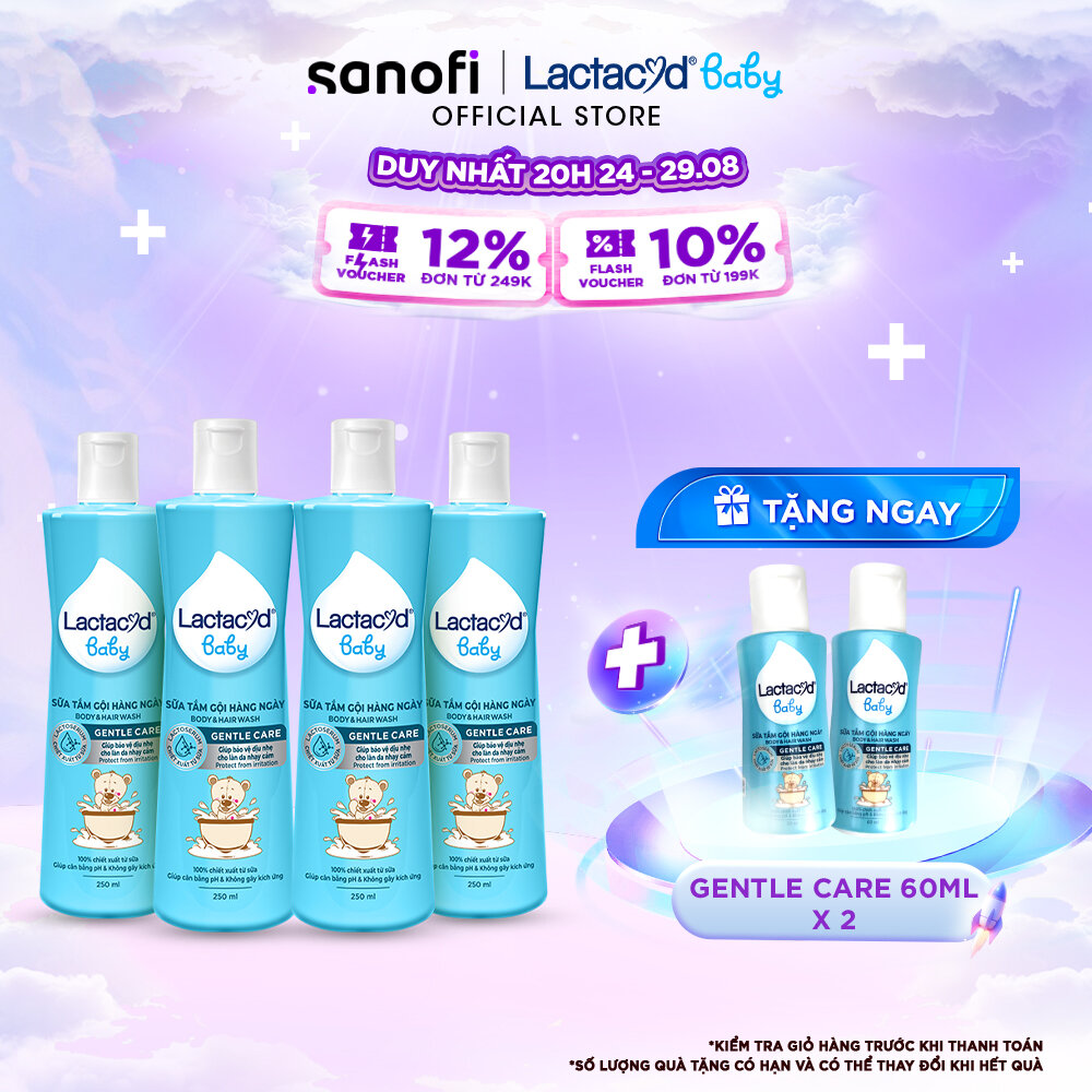 Bộ 4 sữa tắm gội trẻ em lactacyd baby gentle care bảo vệ dịu nhẹ cho làn da nhạy cảm 250ml/chai