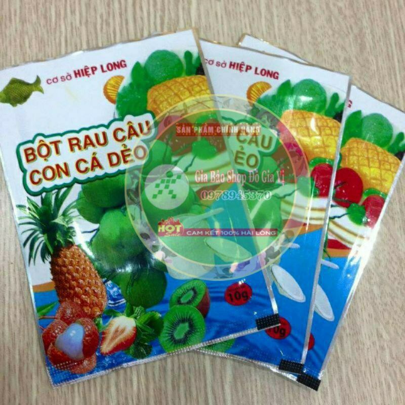 Bột thạch dâu câu con cá dẻo hộp 12 gói.