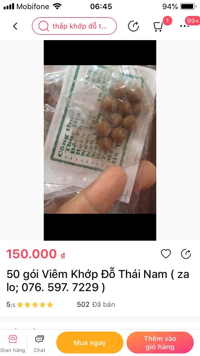 50 gói Viêm Khớp ( chính gốc ) Đỗ Thái Nam ( Zalo: 076. 597. 7229 )