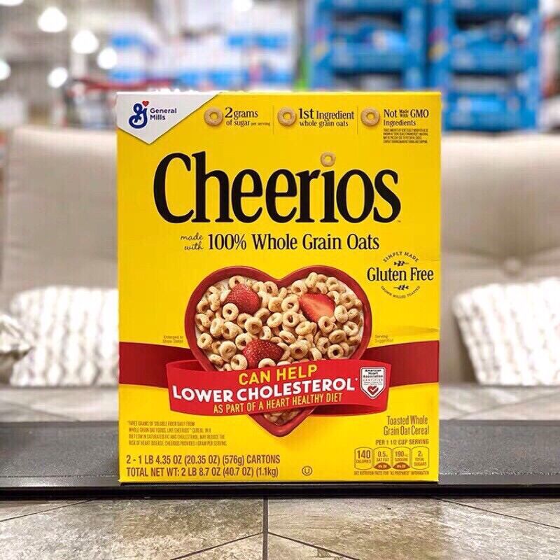 Bánh ngũ cốc ăn sáng vị dâu cheerios made with 100% whole grain oats hộp 576g