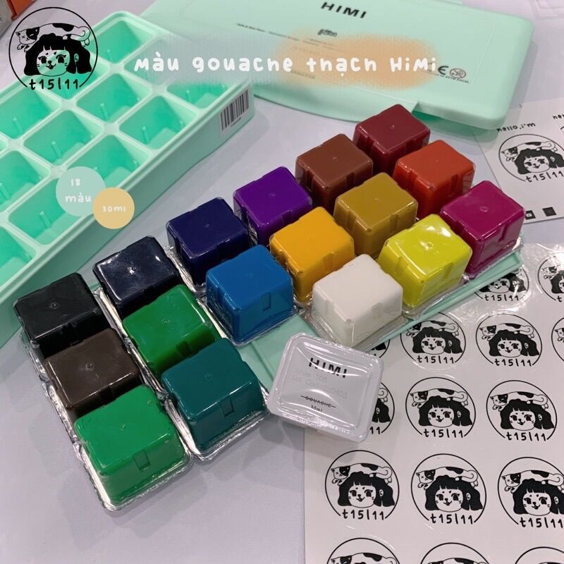 [t15l11] Màu Gouache Himi dạng thạch Bộ 18/24 màu 30ml