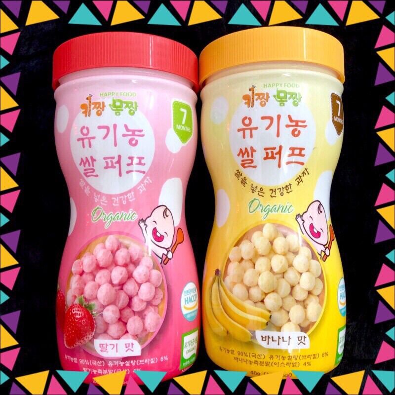 Bánh bi tan ăn dặm Organic Happy Food Hàn Quốc.7m+/[Chính Hãng]/40g