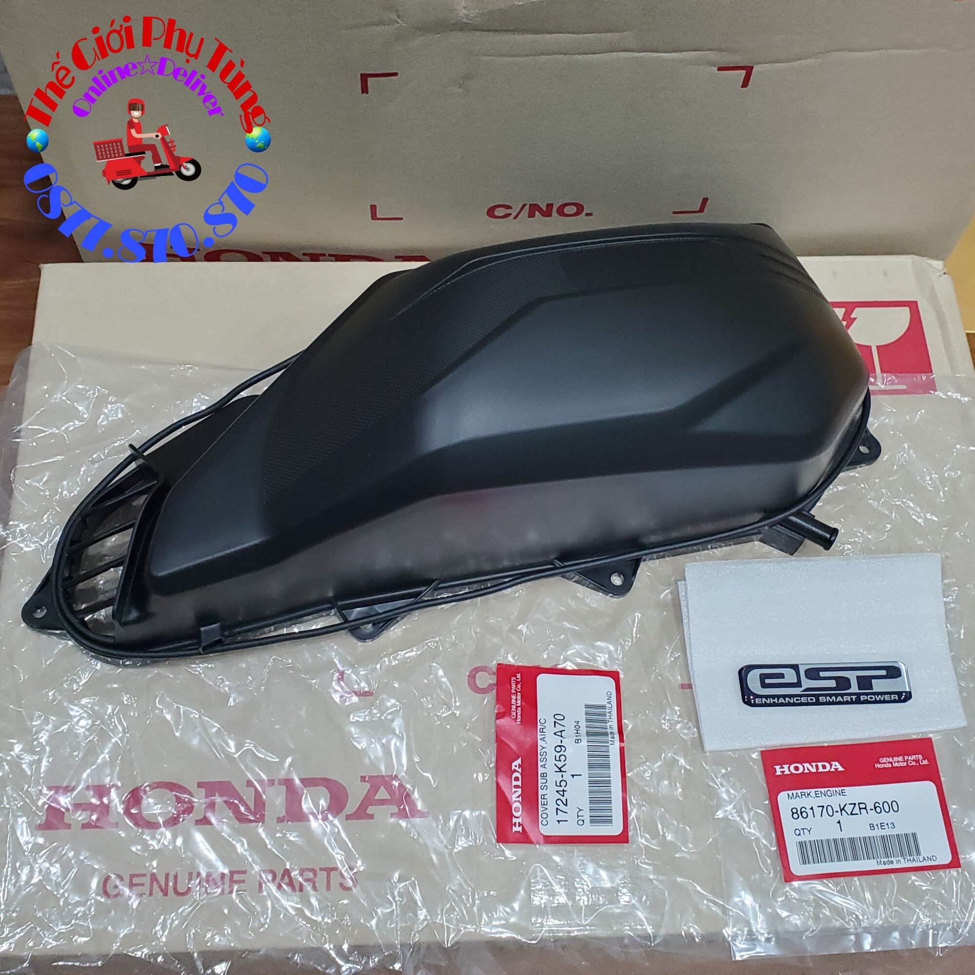 Nắp pô e vario 150 + tem esp zin honda thái lan 17245-k59-a70/ 86170-kzr-600