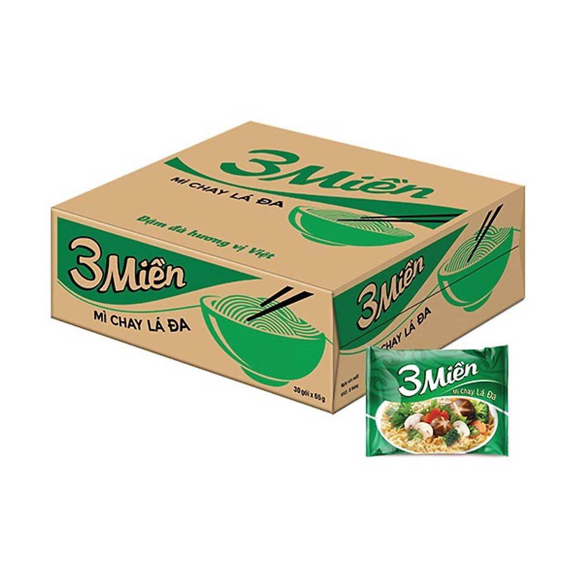 Thùng mì 3 Miền chay lá đa 30 gói 65