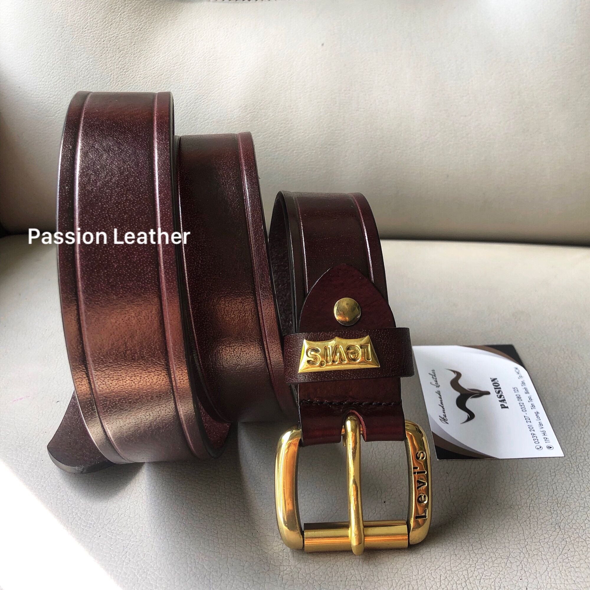 Thắt lưng nam da bò nguyên tấm dập viền 2 cạnh tạo điểm nhấn - Khóa đồng gài nguyên khối - TL01 - Màu nâu