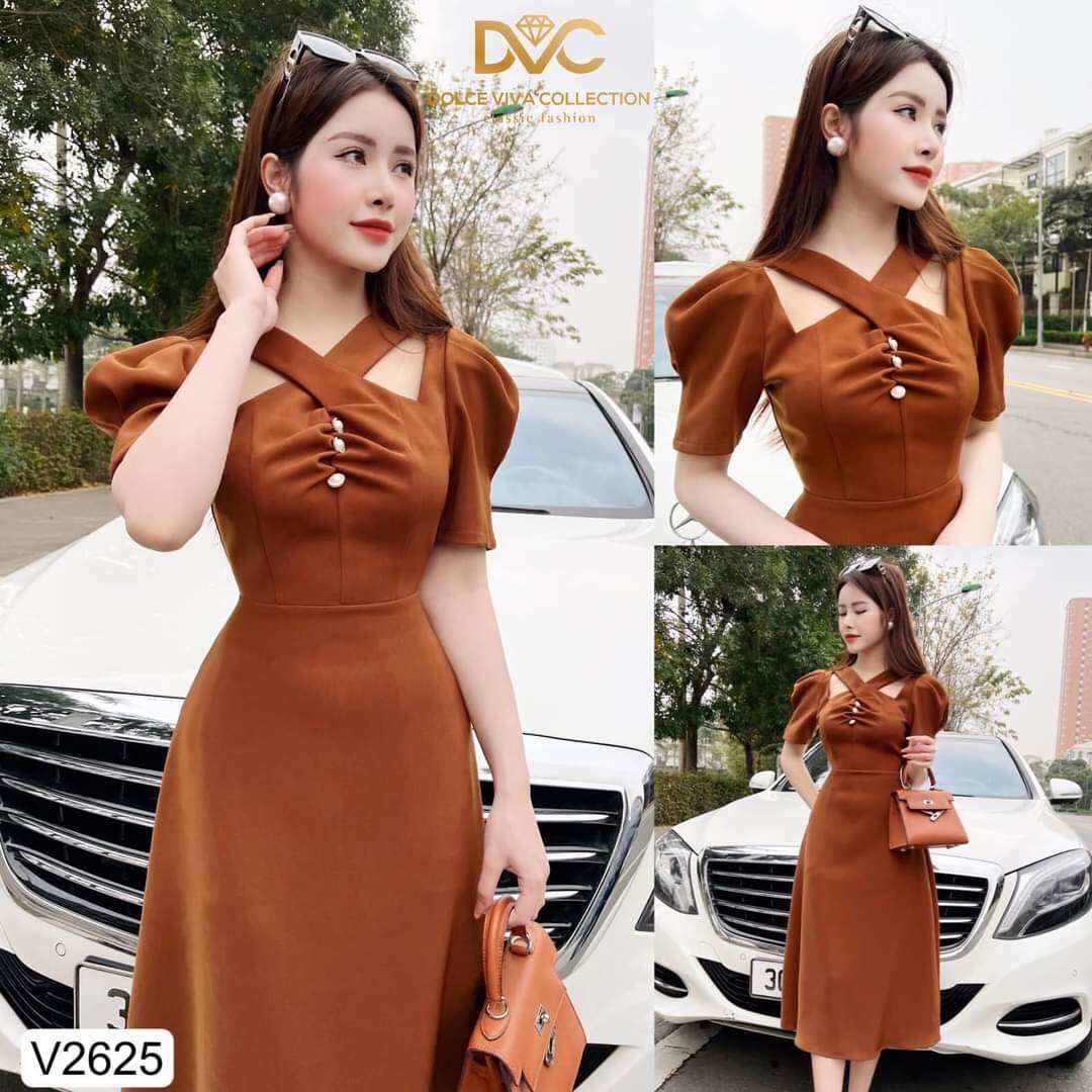 Đầm xòe dự tiệc cổ cách điệu mẫu mới siêu hot