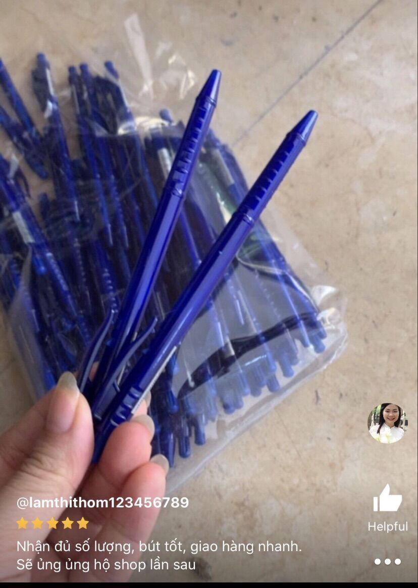 Set 10 bút bi xanh DƯƠNG Mực êm, Nét Nhỏ (Hình thật)