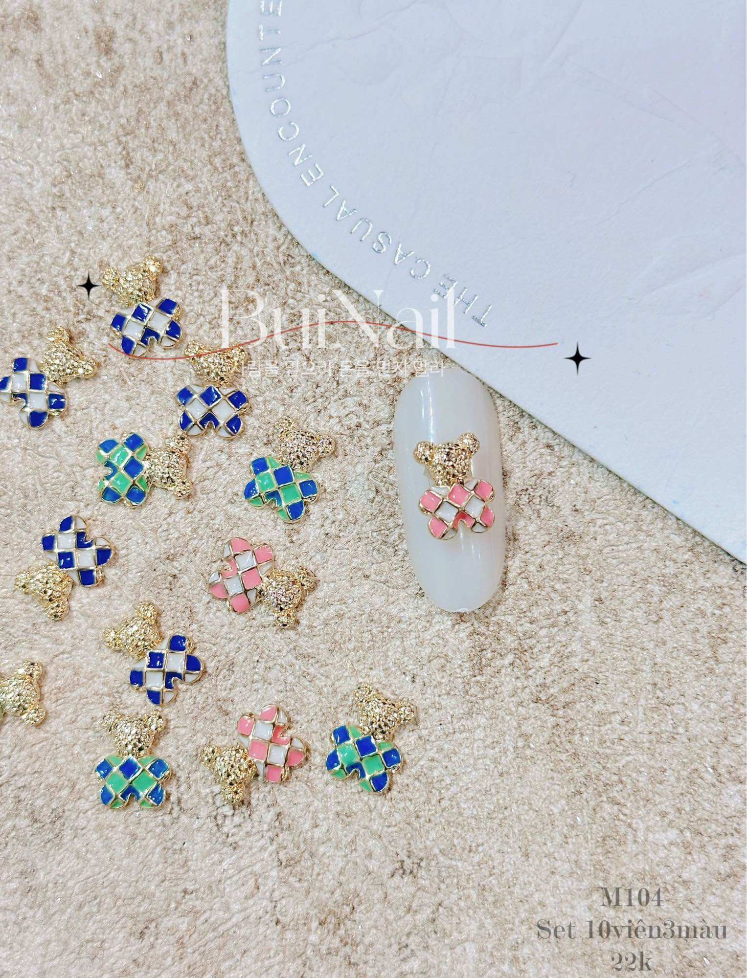 Charm gấu vàng viền màu m104 set 10 viên 3 màu