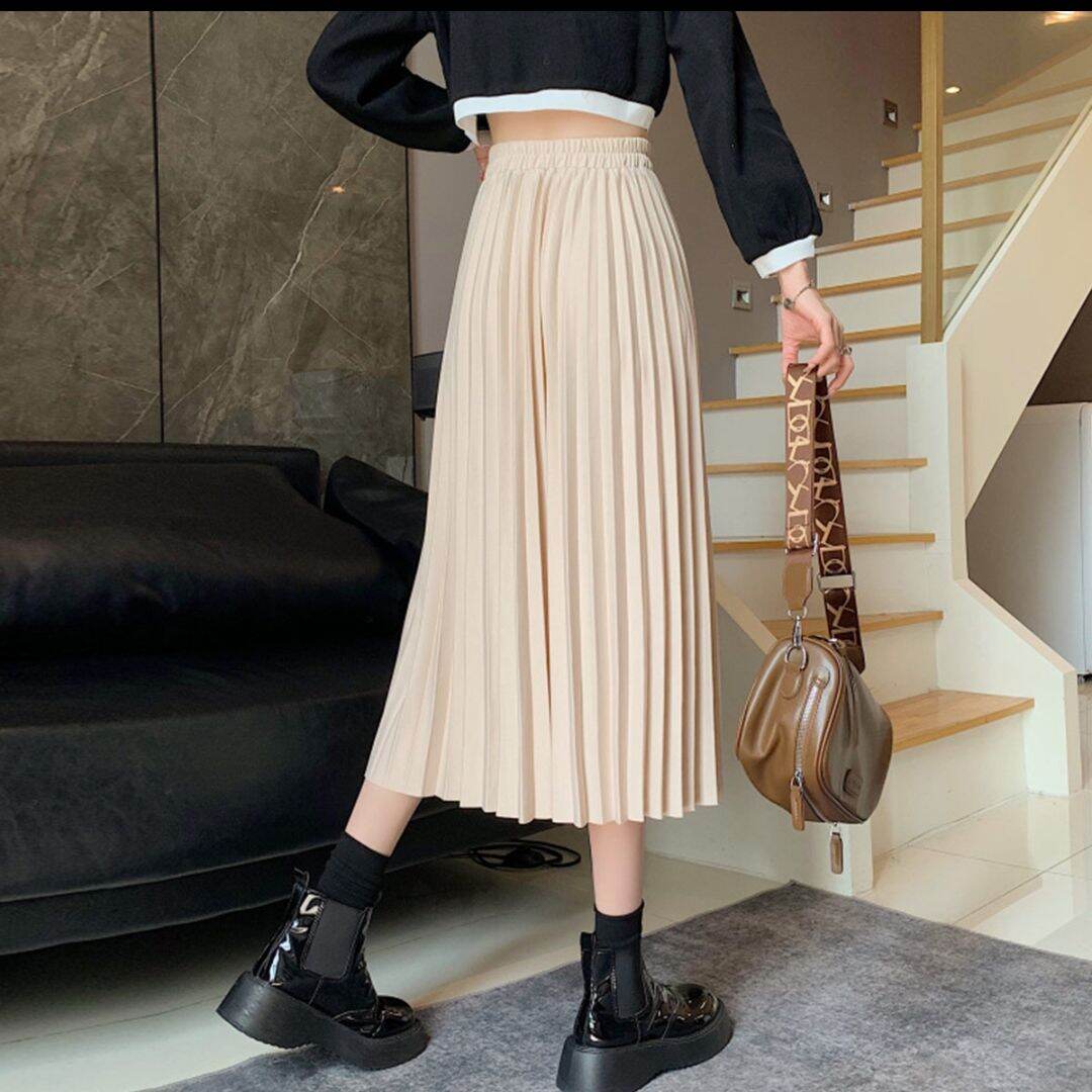chân váy midi dập li phong cách hàn quốc